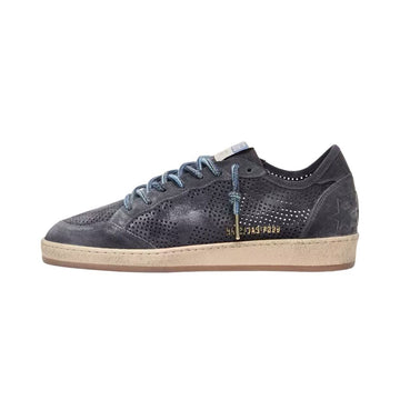 Golden Goose Men’s Ball Star Sneakers in Dark Blue Perforated Suede with Blue Star