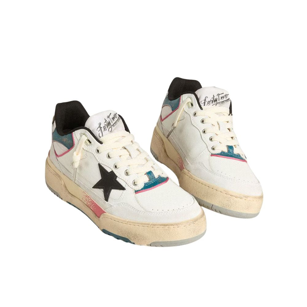 Golden Goose Men’s Forty2 Sneakers with Black Star & Silver Foiled Heel Tab