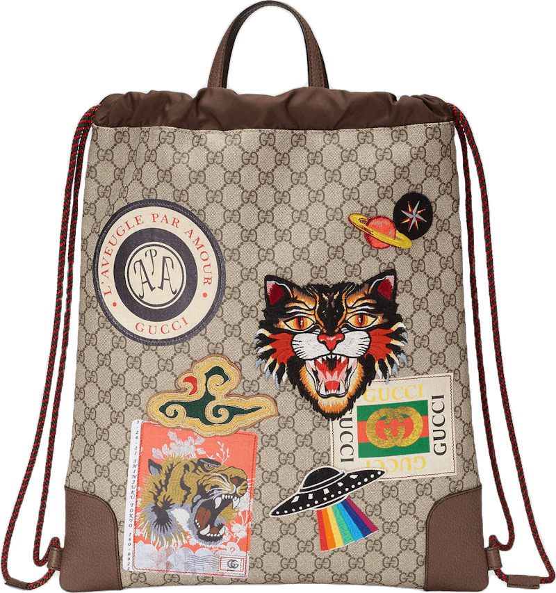 Gucci Courrier Drawstring Supreme Embroidered Appliques 'Beige Multicolor'