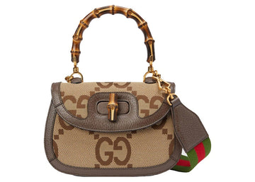 Gucci Jumbo Gg Bag With Bamboo Small 'Camel/Ebony'