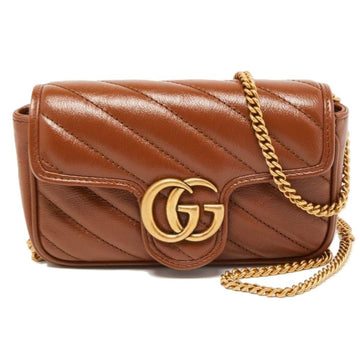 Gucci Brown Diagonal Matelassé Leather Super Mini GG Marmont Shoulder Bag