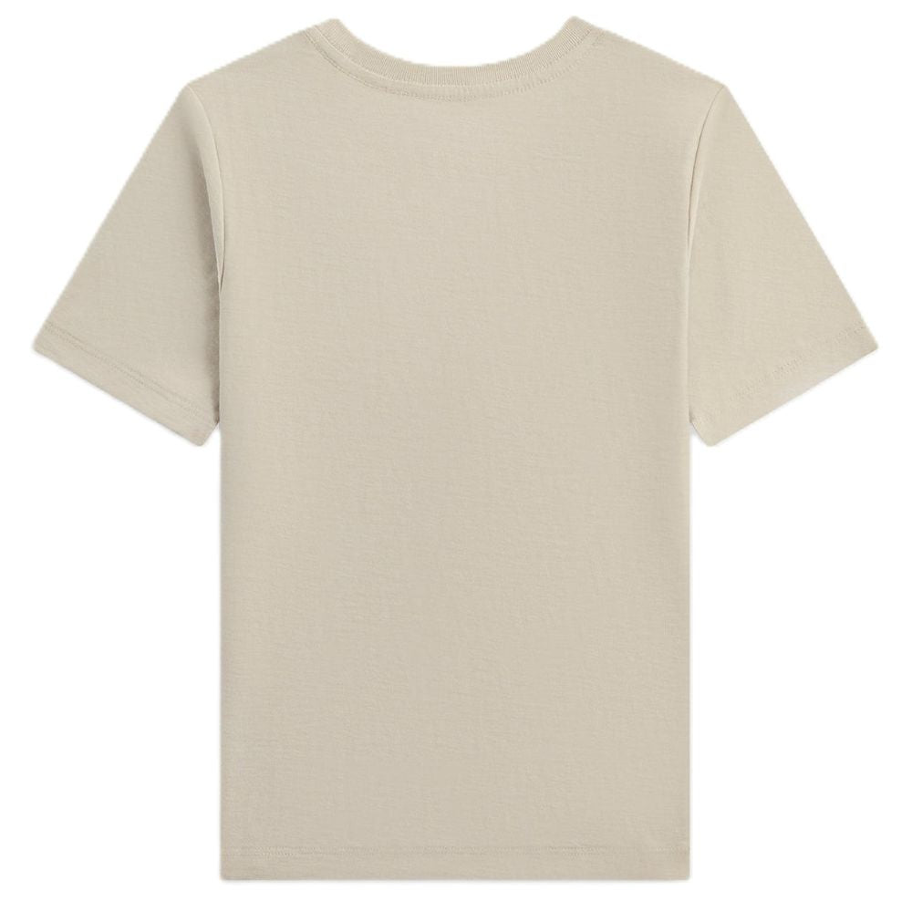A plain short-sleeve crewneck t-shirt in a light beige or cream color, shown from the back on a solid white background.