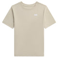 A short-sleeve crewneck t-shirt in a light beige color, featuring a small white rectangular KLEIN logo patch on the left chest, displayed against a solid white background.