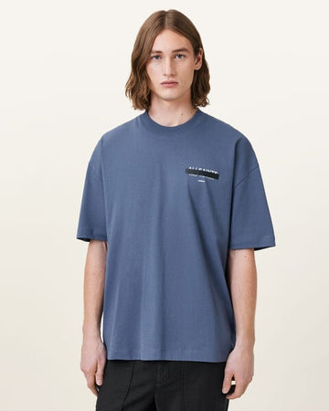 All Saints Redact Oversized Embroidered Logo T-Shirt 'AMALFI BLUE'