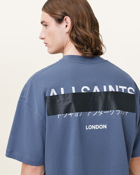 All Saints Redact Oversized Embroidered Logo T-Shirt 'AMALFI BLUE'