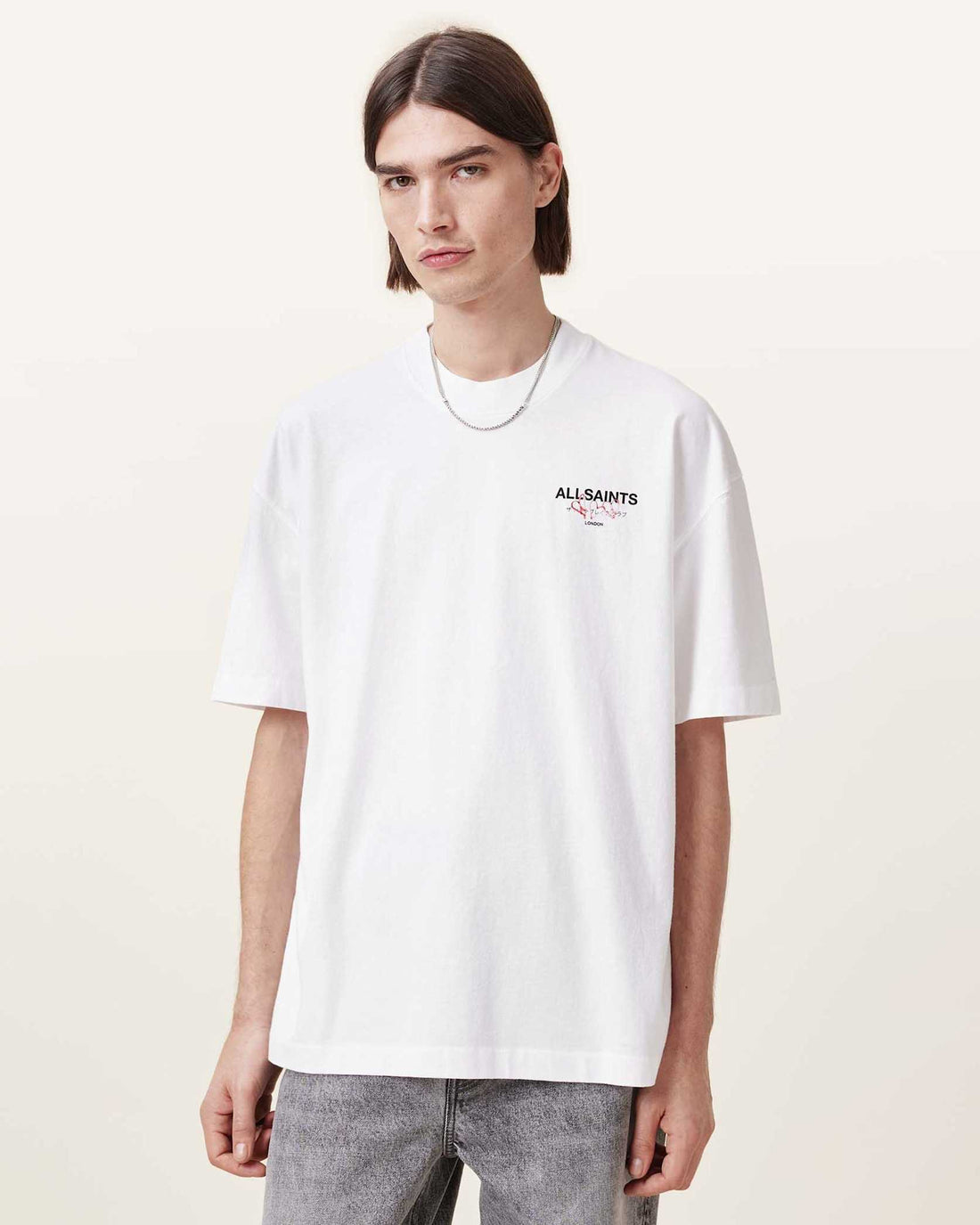 All Saints Amore Underground Oversized T-Shirt 'Ashen White'
