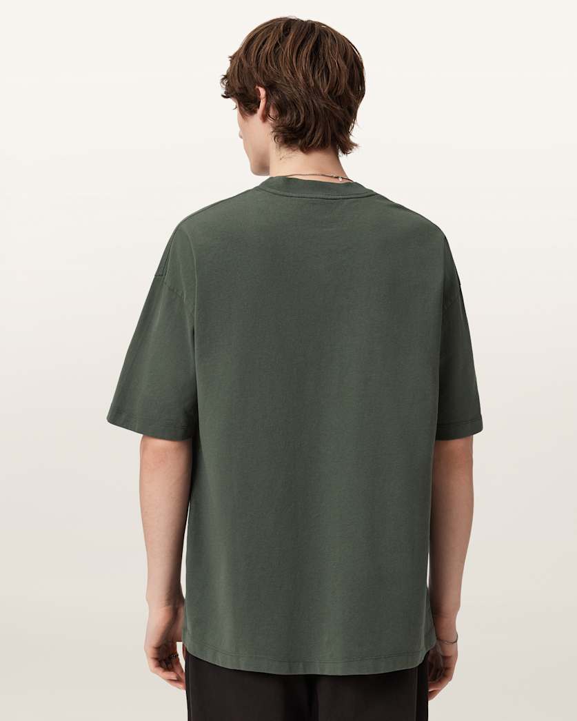 AllSaints Xander Flocked Logo Oversized T-Shirt – Garnet Green