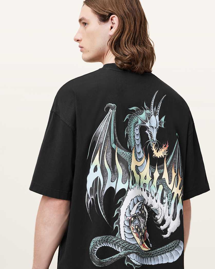 AllSaints Dragon Wave Oversized Short Sleeve T-Shirt – Washed Black