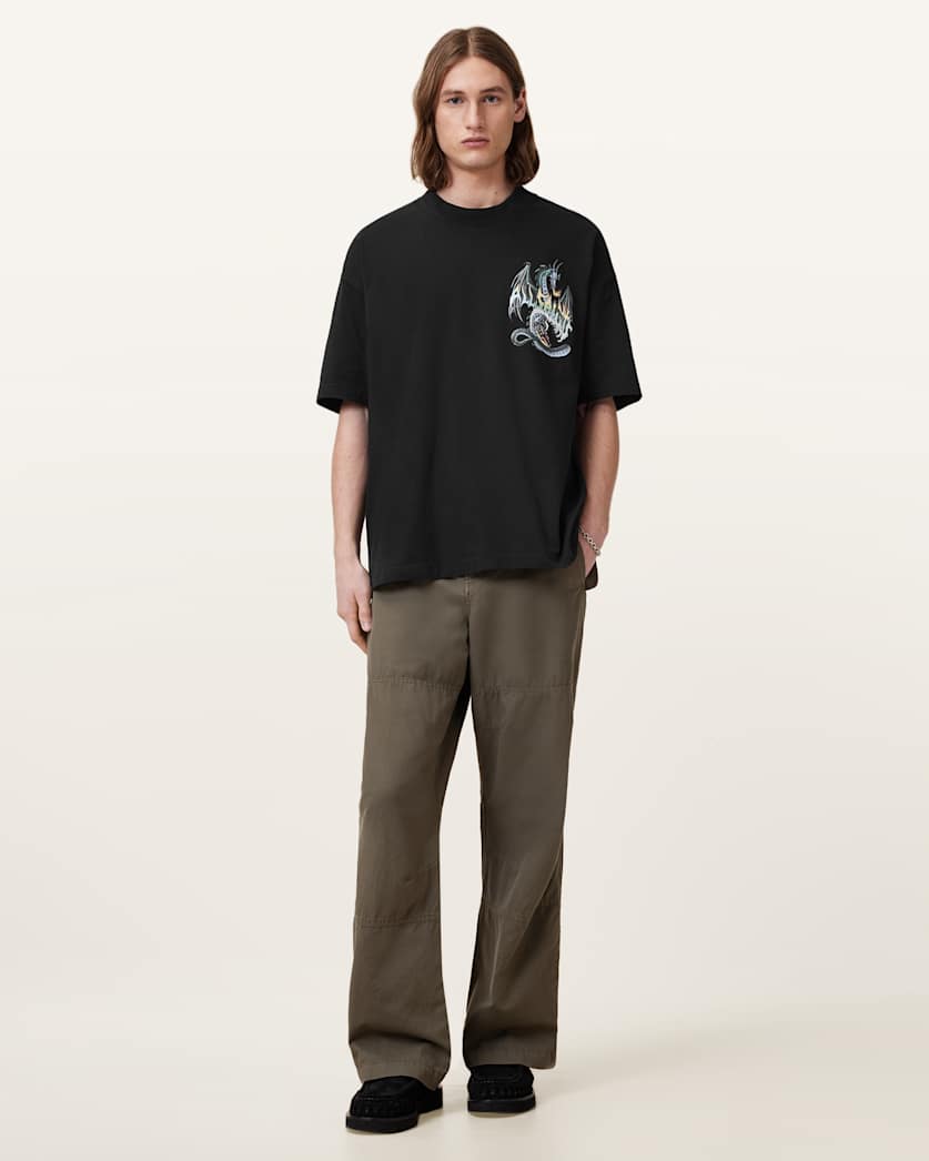 AllSaints Dragon Wave Oversized Short Sleeve T-Shirt - Black