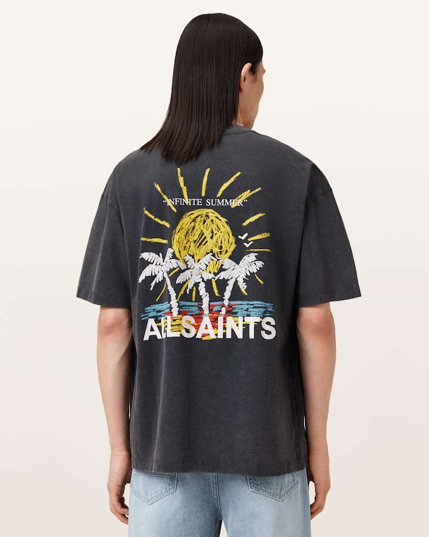 AllSaints Cove Crayon Graphic Oversized T-Shirt – Washed Black