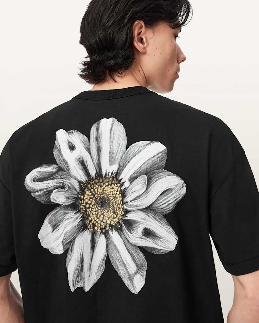 AllSaints Petals Boxy Short Sleeve Graphic T-Shirt – Washed Black