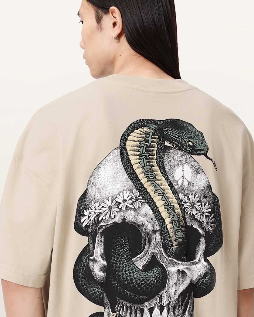 AllSaints Snakehead Oversized Graphic T-Shirt – Almond White