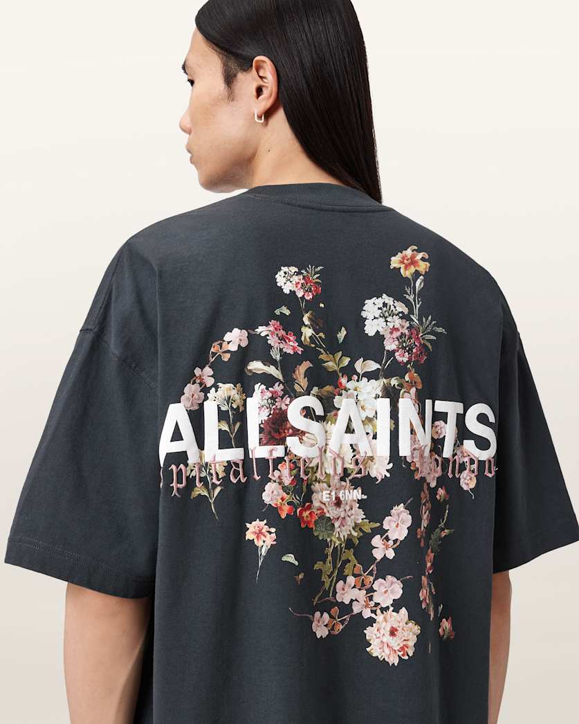 AllSaints Valen Oversized Graphic T-Shirt – Washed Black