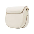 An off-white leather shoulder bag with a flap closure and gold-tone hardware, shown against a plain white background.