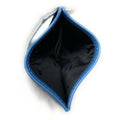 A small zippered pouch with a bright blue trim and a black interior, shown on a plain white background.