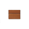 A slim brown leather card holder with a textured top panel and an embossed crocodile pattern bottom, shown on a plain white background.