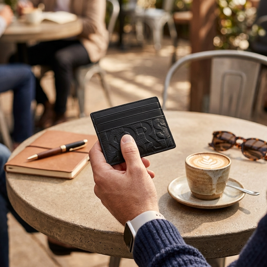 A black leather cardholder wallet featuring an embossed 'MORSE' logo on the front, set against a plain white background.