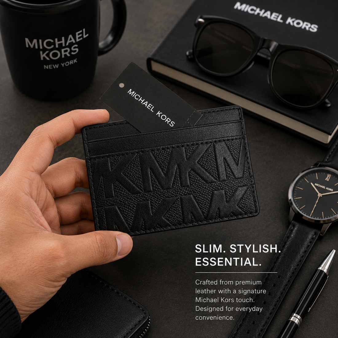 Michael Kors Leather Card Holder Wallet - Black