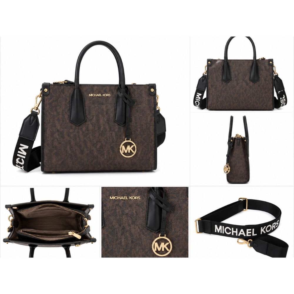 Michael Kors Mercer Medium Messenger Signature Crossbody Bag - Dark Brown/Black