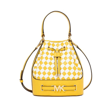 Michael Kors Reed Faux Leather Medium Belted Bucket Messenger in Golden Yellow