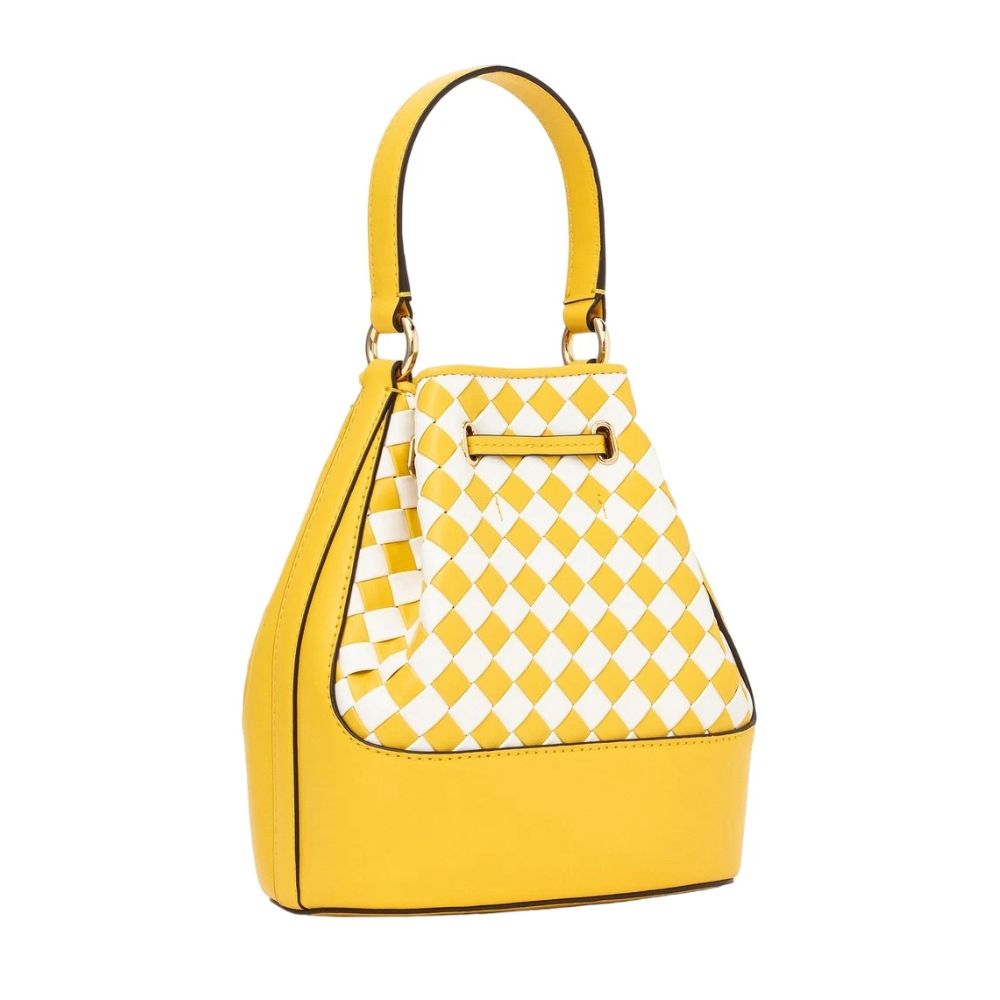Michael Kors Reed Faux Leather Medium Belted Bucket Messenger in Golden Yellow