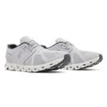 A pair of On Cloudrunning shoes in light gray and white, featuring a breathable mesh upper, cushioned midsole, and dark gray outsole, shown against a plain white background.