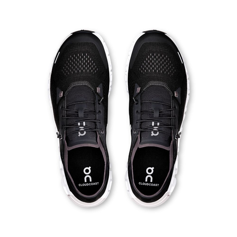 A pair of black Cloudcoast running shoes shown from a top-down view on a solid white background.