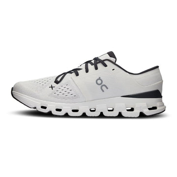 A white On Cloudrunner sneaker with black laces, a black heel accent, and a gray On logo on the side, shown in a side profile against a white background.