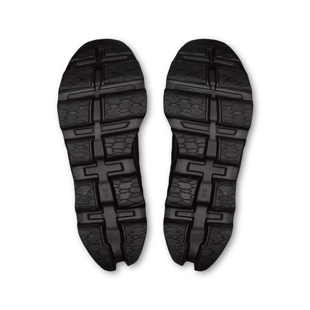 A pair of black athletic shoe soles shown from a top-down view against a plain white background.