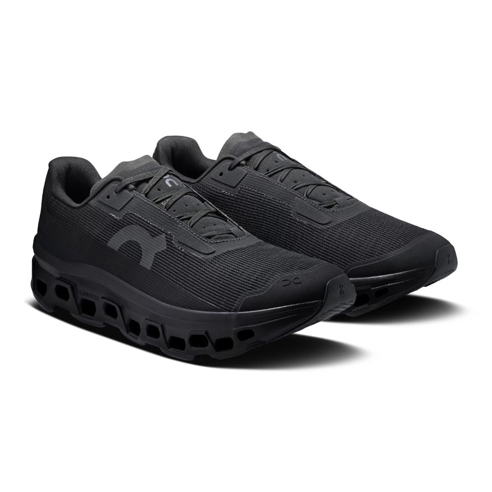 Black running shoe on a white background