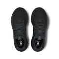 A pair of black On Cloudrunning shoes shown from a top-down view on a white background.