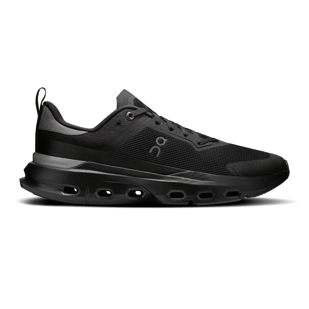 Black athletic shoe on a light gray background