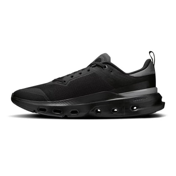 Black shoe with unique sole design on a white background