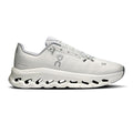 A white On Cloudrunner sneaker with a chunky, sculpted midsole featuring circular cutouts, shown in a side profile on a white background.