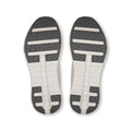 Top view of a pair of shoes with a white sole and black tread pattern on a white background