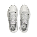 A pair of On Clammy running shoes in light gray and white, shown from a top-down view on a white background.