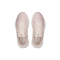 A pair of light pink running shoes shown from a top-down view on a solid white background.
