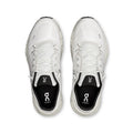 A pair of white On running shoes shown from a top-down view against a plain white background.