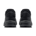 Black sneakers shown from the back on a white background