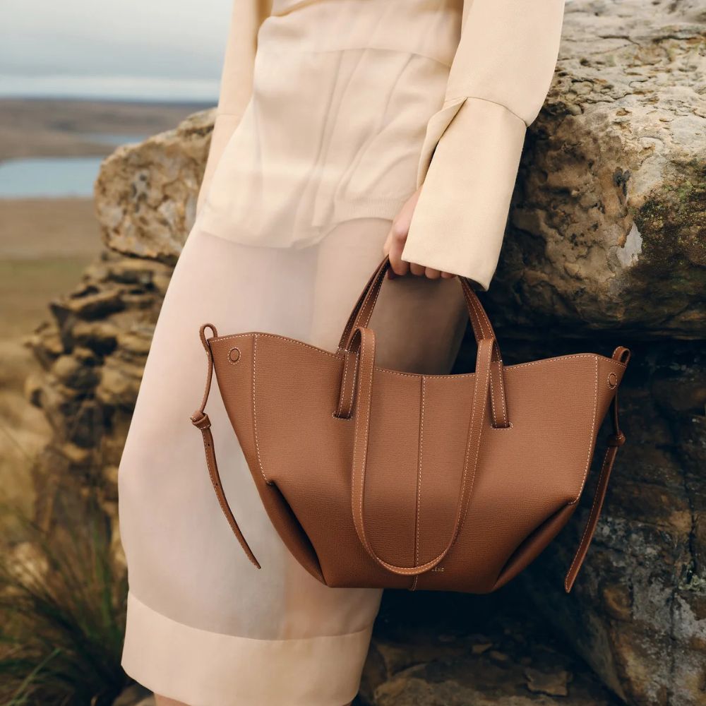 Polène Cyme Mini Textured Camel Tote Bag