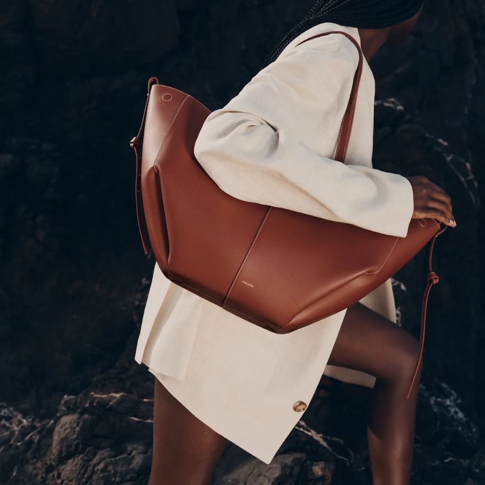 Polène Cyme Textured Cognac Tote Bag