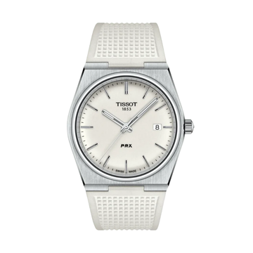 TISSOT PRX 40mm White Dial Watch with White Rubber Strap