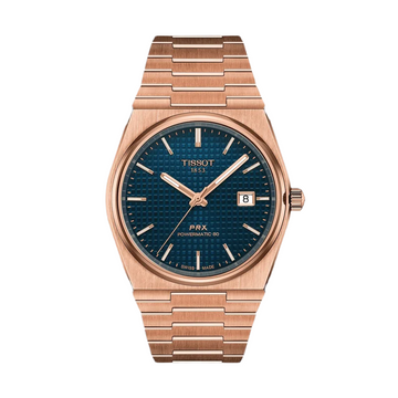 TISSOT PRX Powermatic 80 40mm Rose Gold Blue Dial Watch