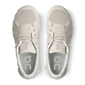 A pair of off-white mesh athletic sneakers shown from a top-down view on a clean white background. The brand 'on' is visible on the tongue and insole.