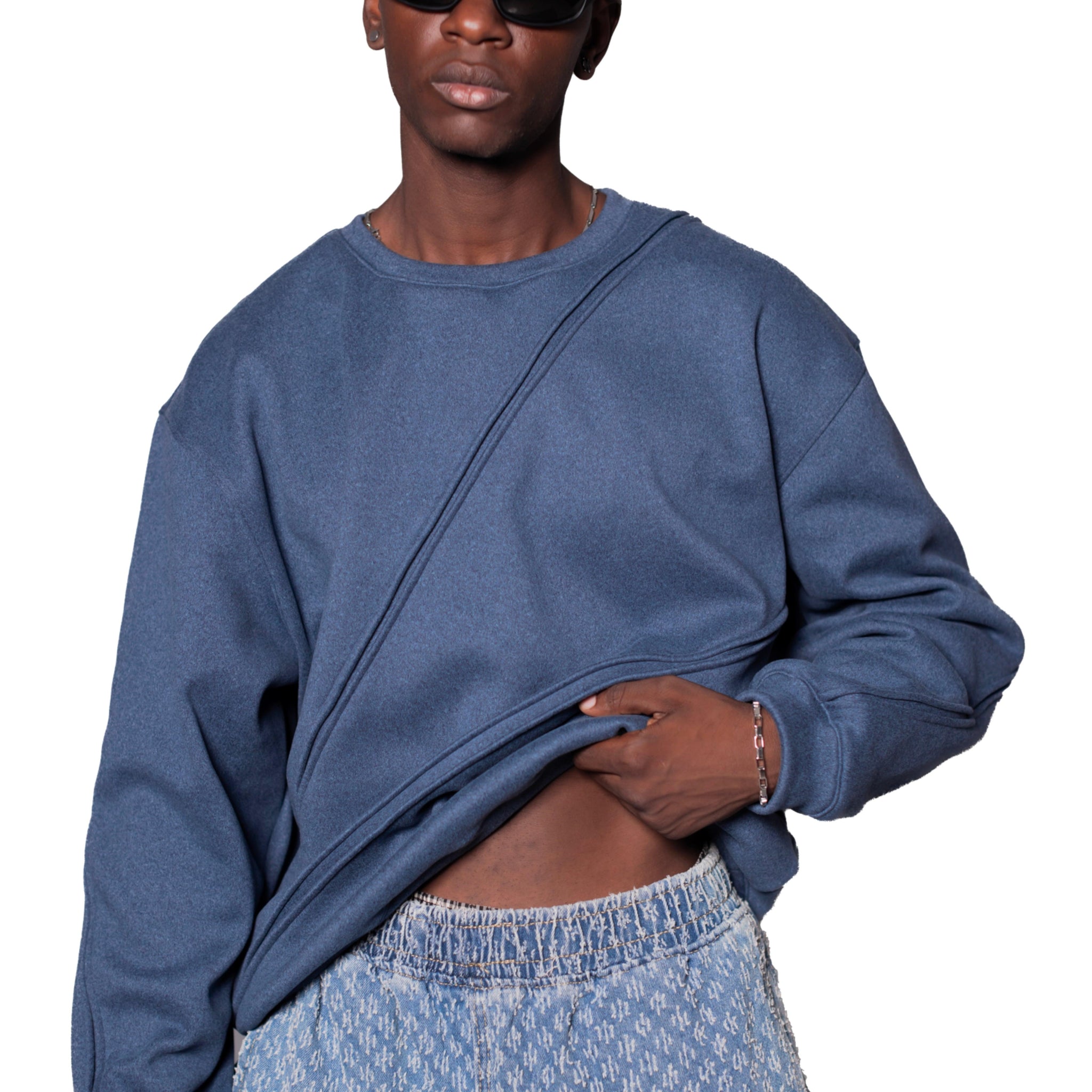 Reconstructed Sweatshirt-Denim Blue