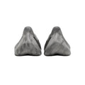 Two gray marble-like shoes on a white background