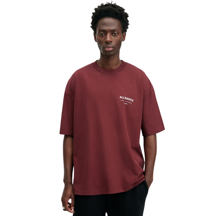 All Saints Underground Oversized Fit Crew-Neck T-Shirt 'Winehouse Red'