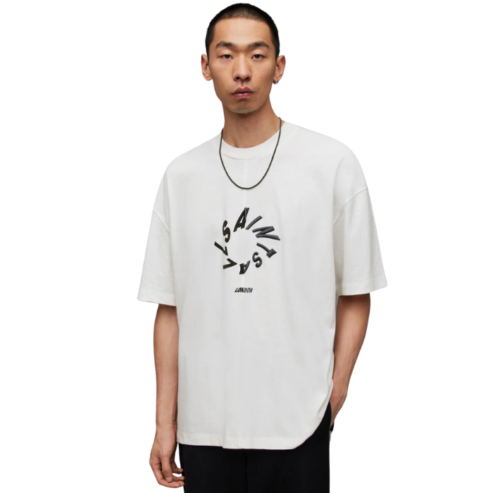 All Saints Halo Oversized Logo Crew Neck T-Shirt 'Chalk White'