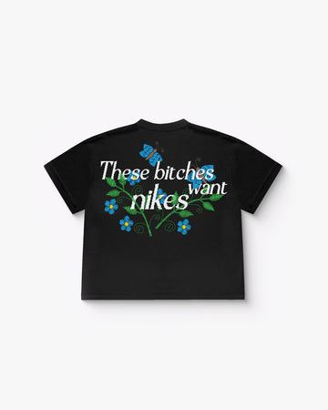Bitch's Desires - Black Embroidered Oversized T-Shirt
