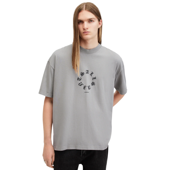 All Saints Fraktur SS Crew T-Shirt 'Trinity Grey'